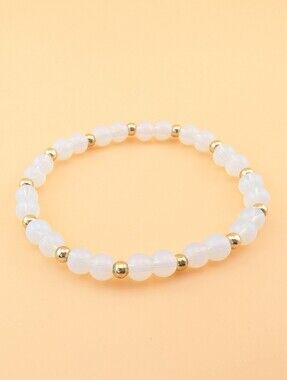 Opalite Beaded Bracelet Gold Accent Stackable Stretch White Gemstone Boho